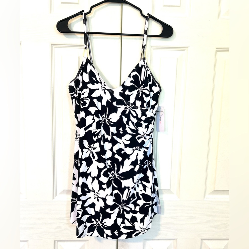 ✅Liz Claiborne Black and White Floral swim dres—-size :10( - Picture 6 of 12